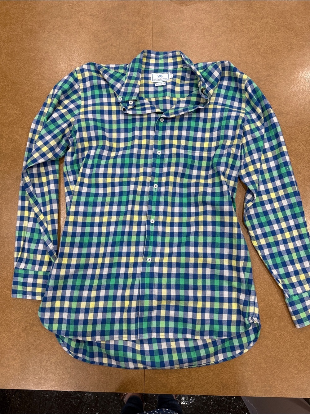 Southern Tide Classic Fit 100% Cotton Blue Green Yellow Plaid BD Shirt M